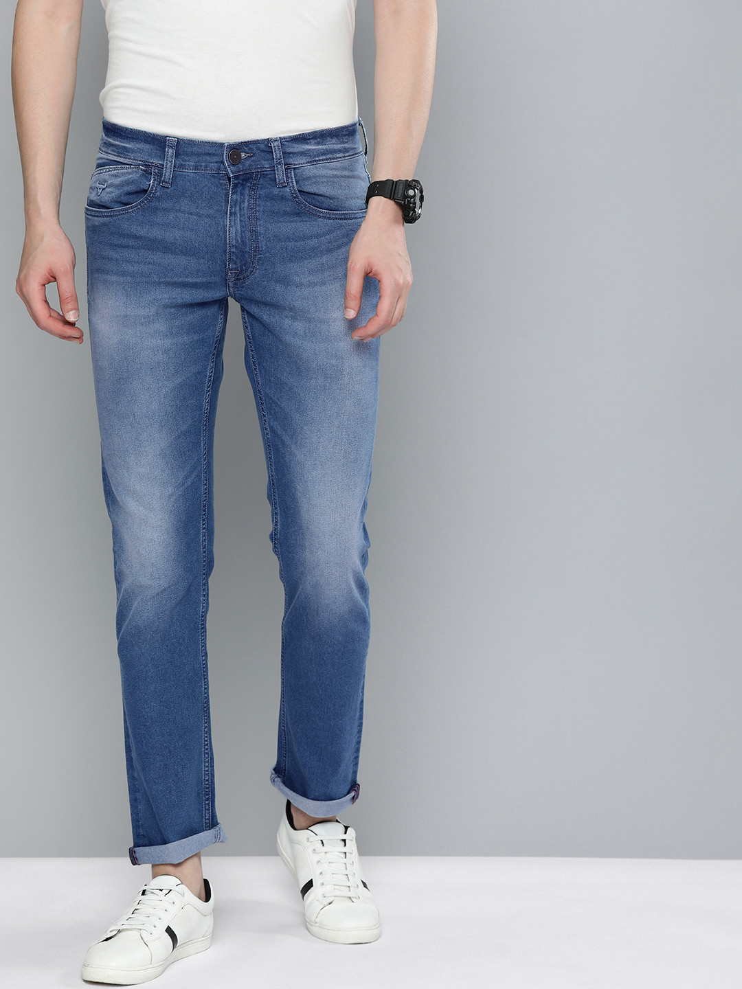 

American Bull Men Blue Slim Fit Mid-Rise Clean Look Stretchable Jeans