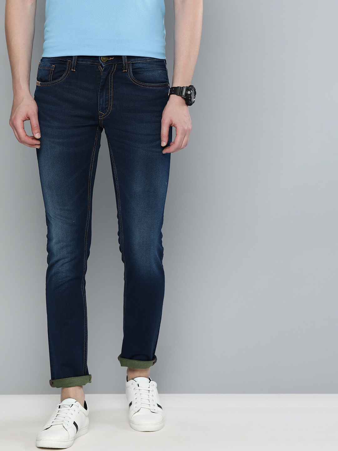 

American Bull Men Blue Slim Fit Mid-Rise Clean Look Stretchable Jeans