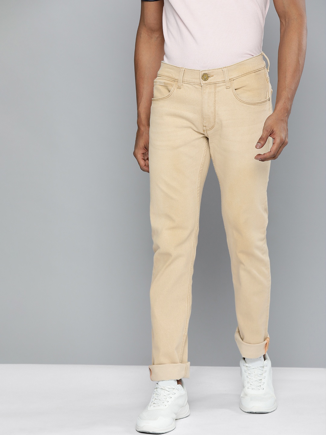 

American Bull Men Beige Slim Fit Mid-Rise Clean Look Stretchable Jeans