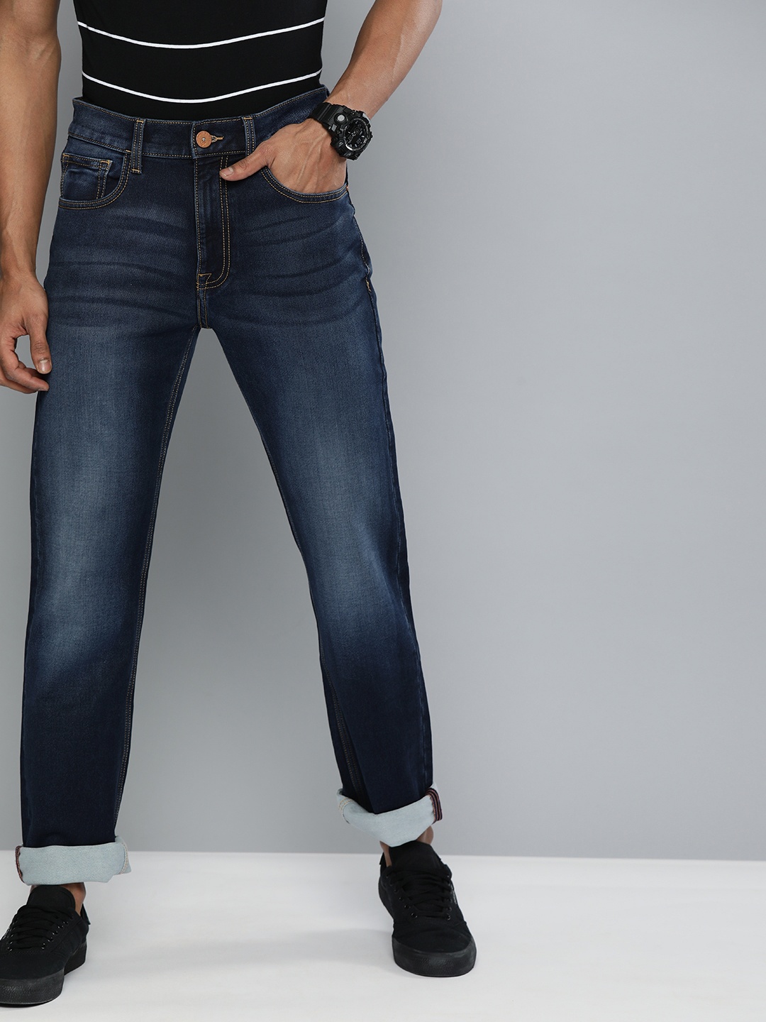 

American Bull Men Blue Regular Fit Mid-Rise Clean Look Stretchable Jeans