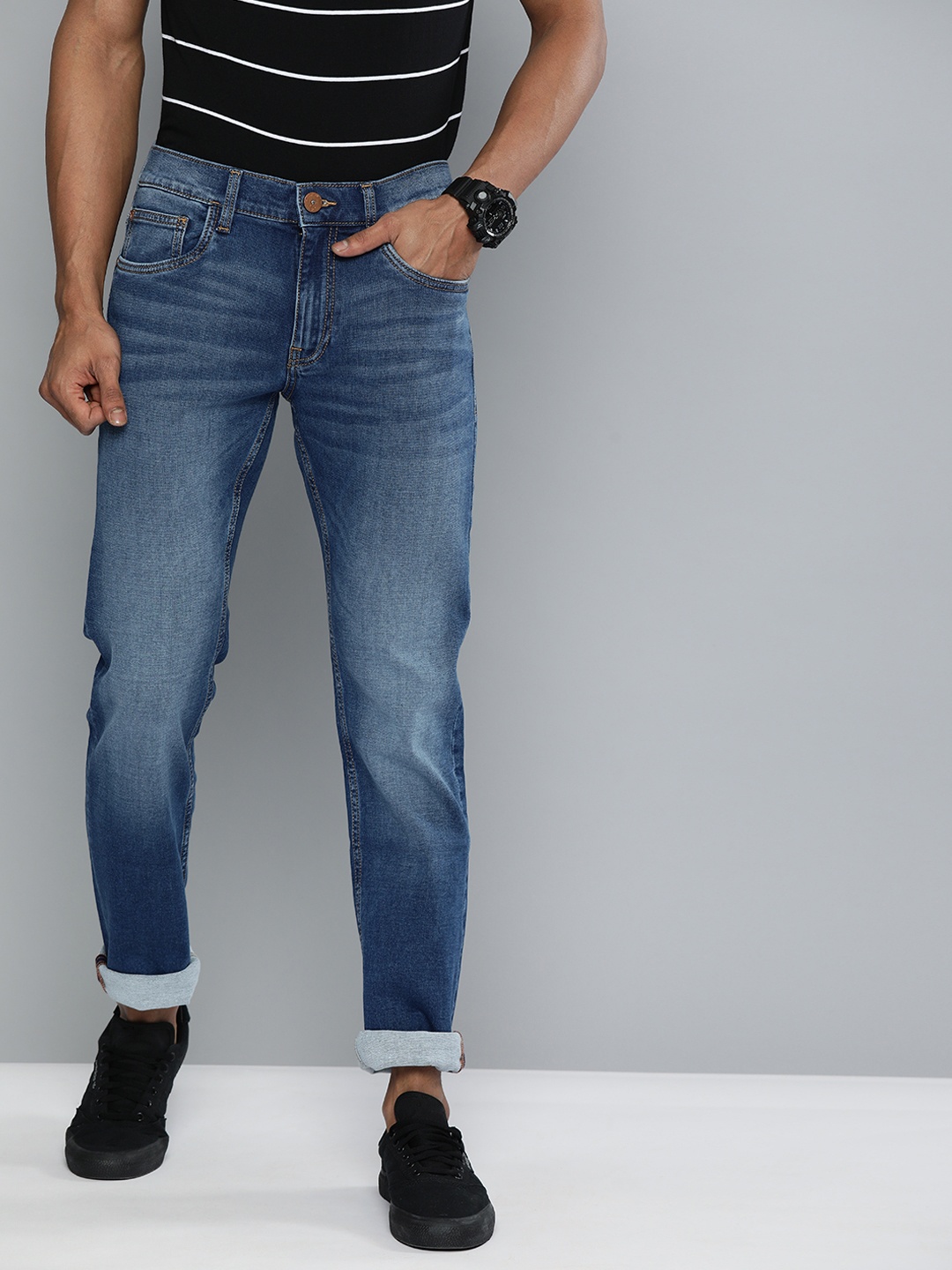 

American Bull Men Blue Slim Fit Mid-Rise Clean Look Stretchable Jeans