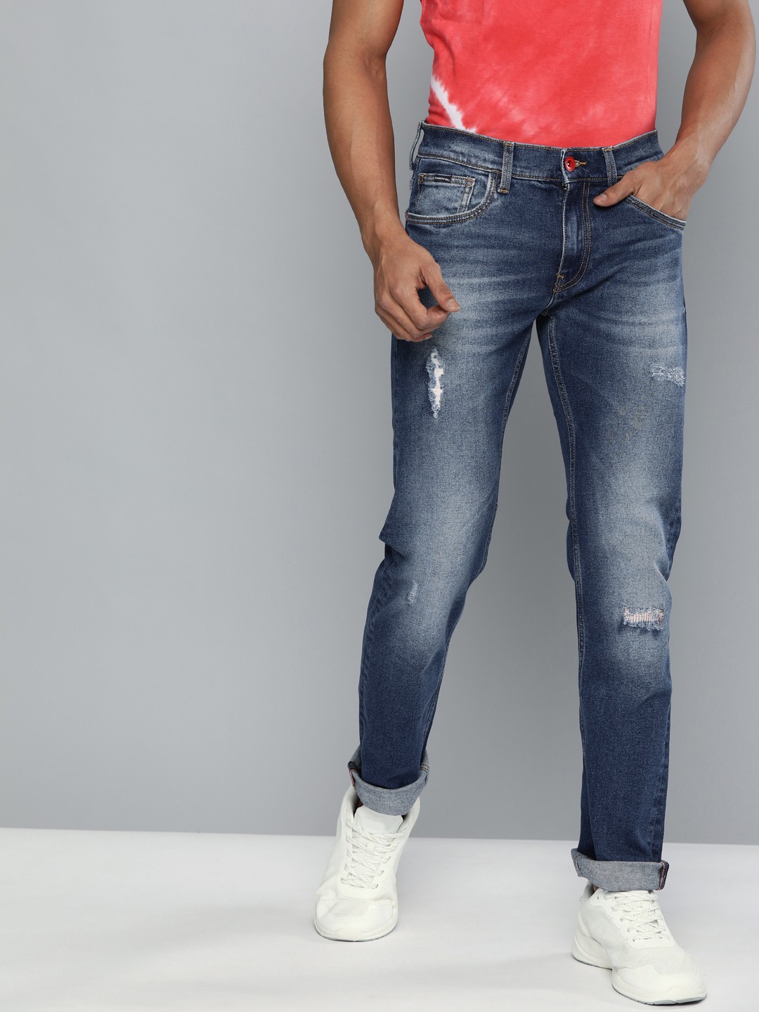 

American Bull Men Blue Slim Fit Mid-Rise Mildly Distressed Stretchable Jeans