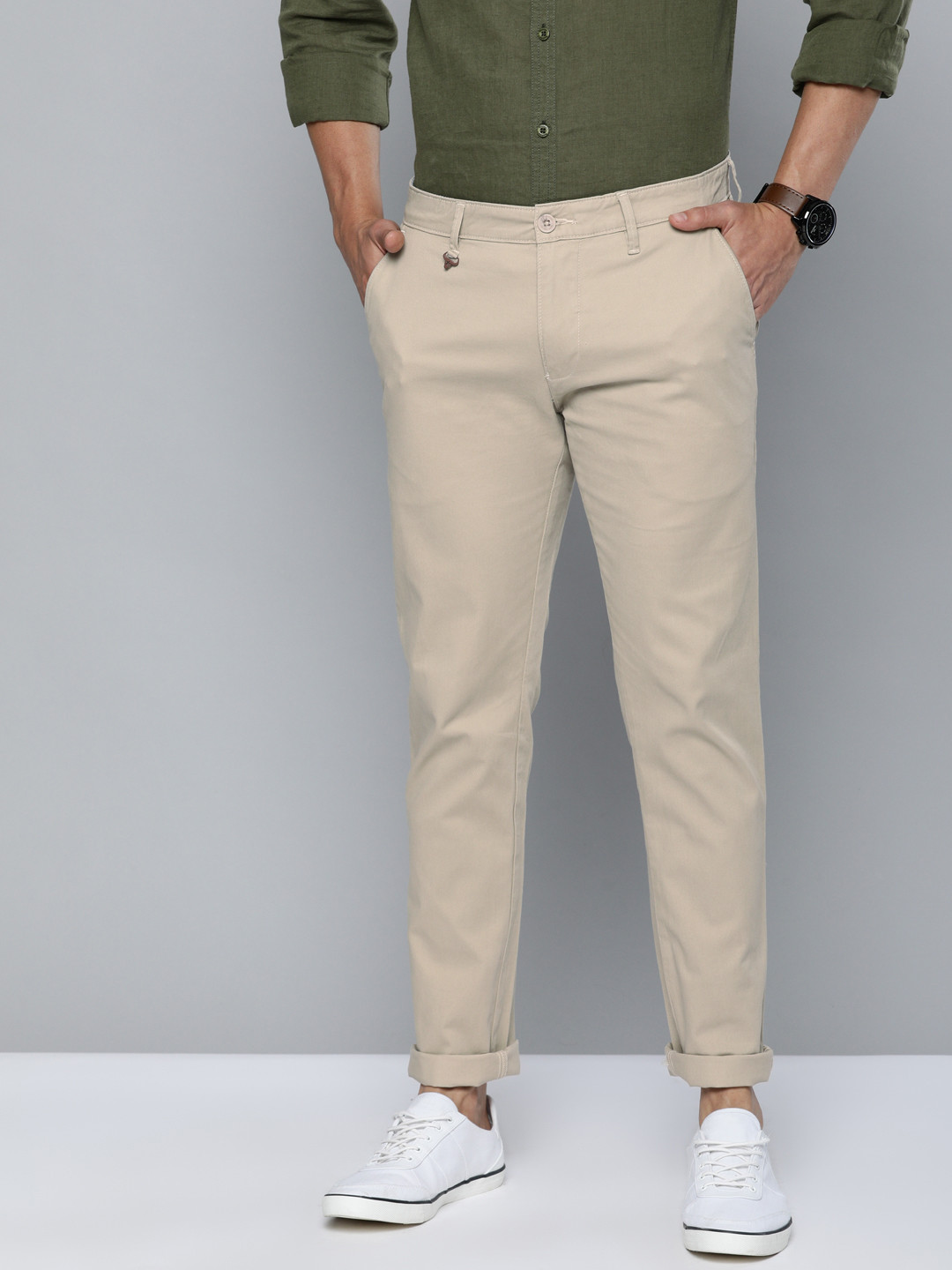 

American Bull Men Beige Modern Slim Fit Solid Chinos