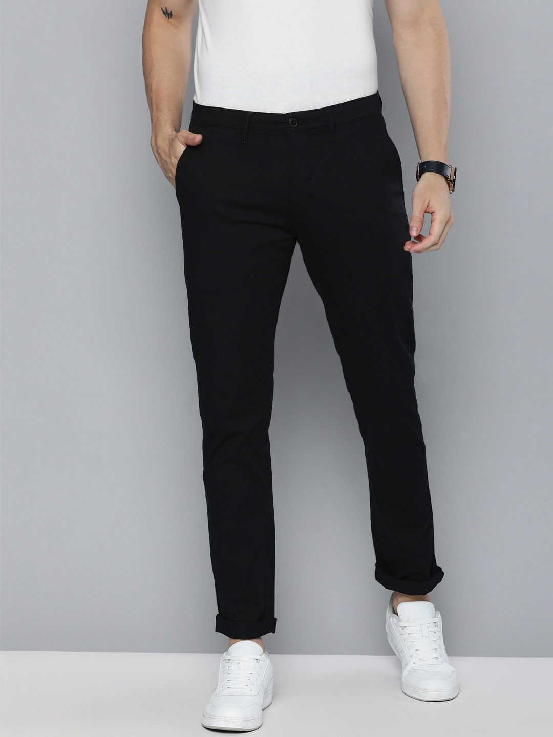 

American Bull Men Black Modern Slim Fit Solid Chinos