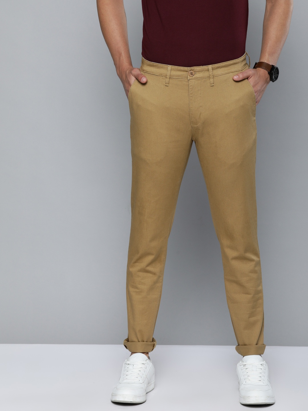 

American Bull Men Khaki Slim Fit Solid Chinos