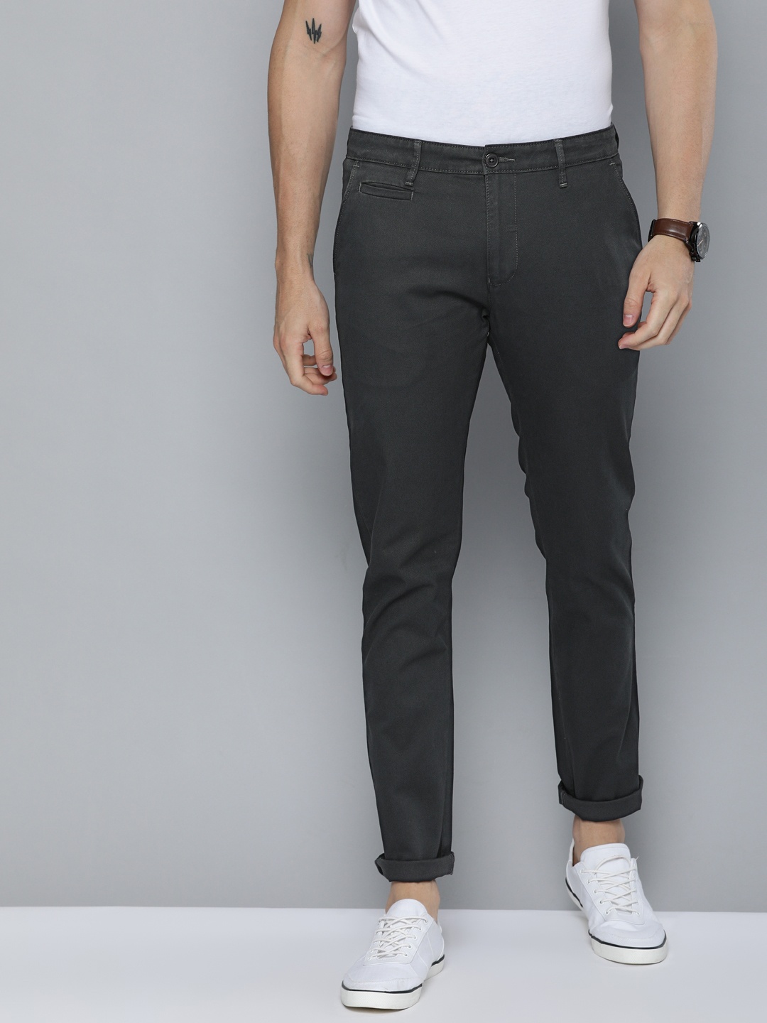 

American Bull Men Black Modern Slim Fit Solid Chinos