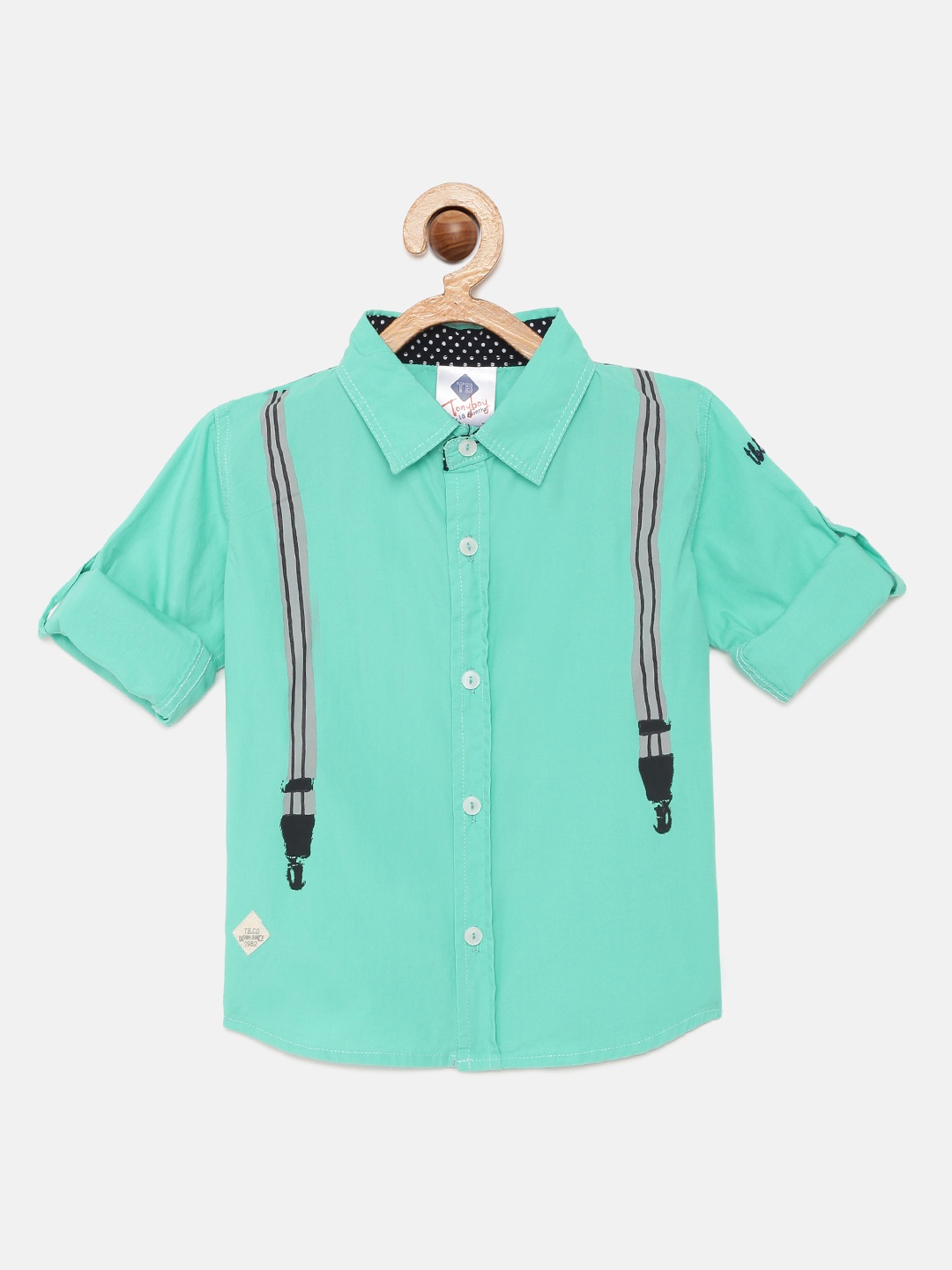 

TONYBOY Boys Sea Green Suspender Solid Regular Fit Pure Cotton Casual Shirt