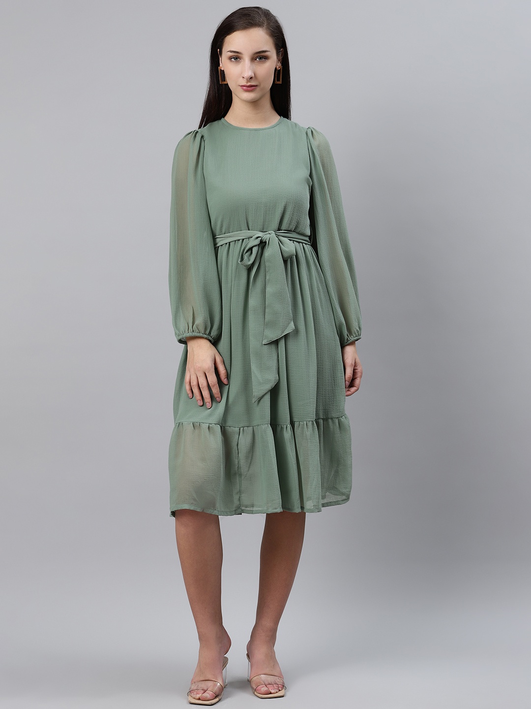 

plusS Women Green Solid A-Line Dress