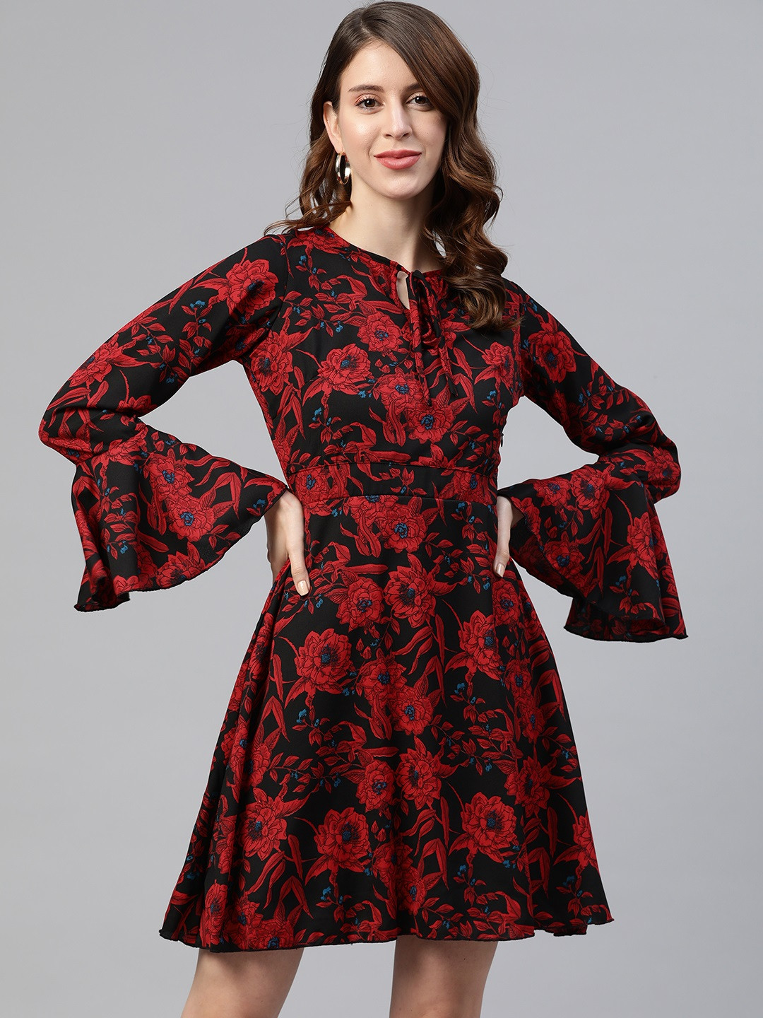 

plusS Women Black Floral Printed A-Line Dress