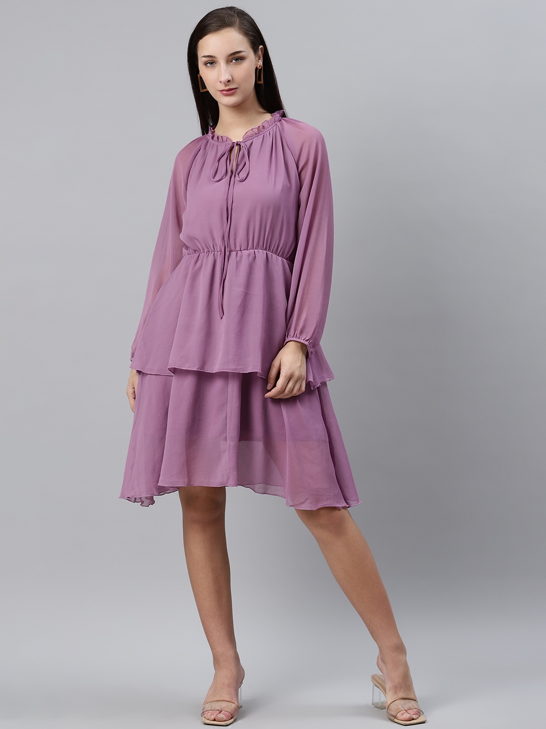 

plusS Women Mauve Solid Layered A-Line Dress