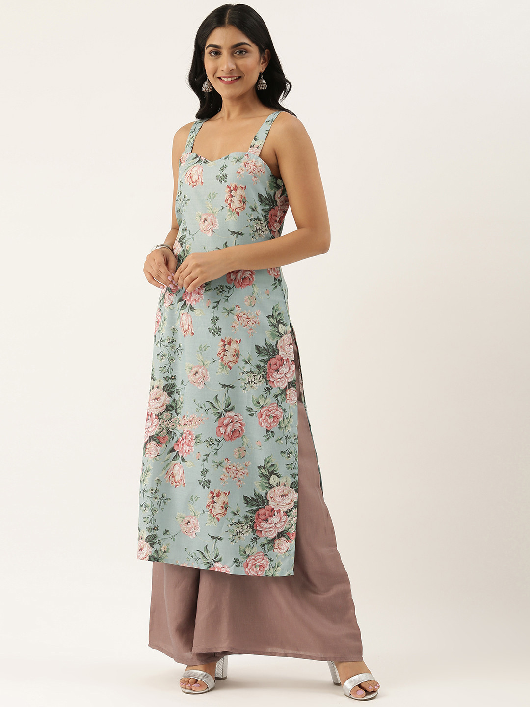 

Ethnovog Women Blue Green Printed Kurta with Palazzos