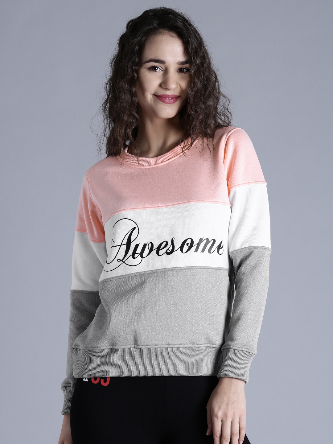 

Kook N Keech Pink & Grey Printed Colourblock Sweatshirt