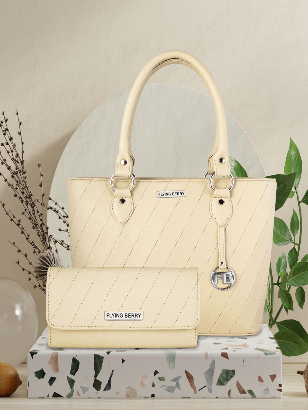 

FLYING BERRY Beige Textured Handheld Bag Combo