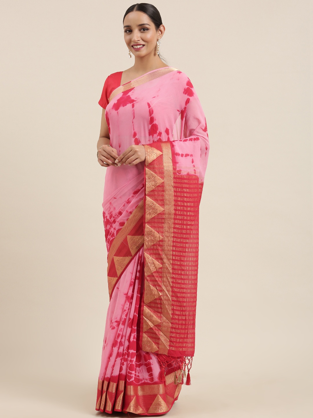 

MIMOSA Pink Poly Chiffon Dyed Banarasi Saree