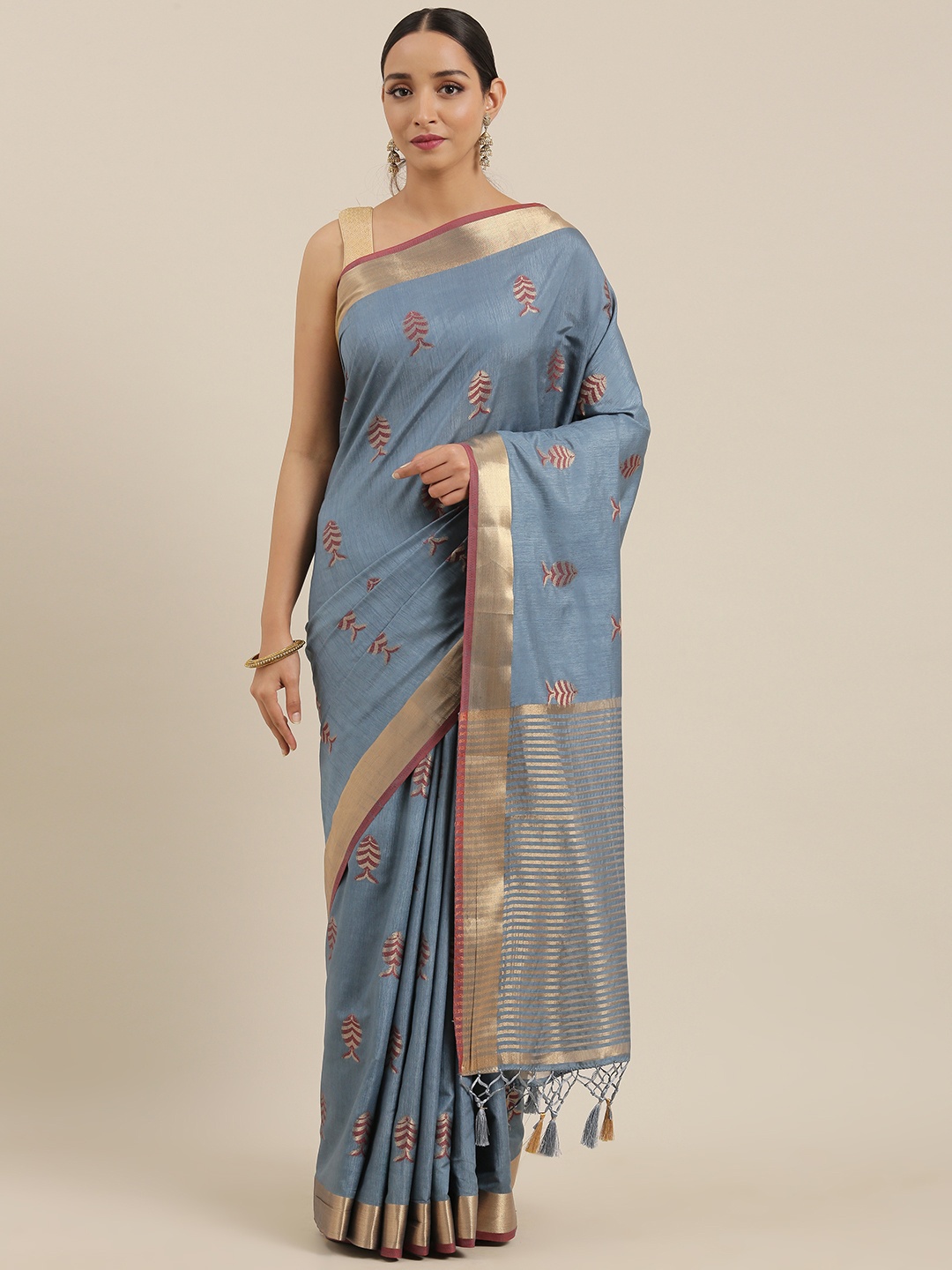 

MIMOSA Grey Art Silk Woven Design Kanjeevaram Saree
