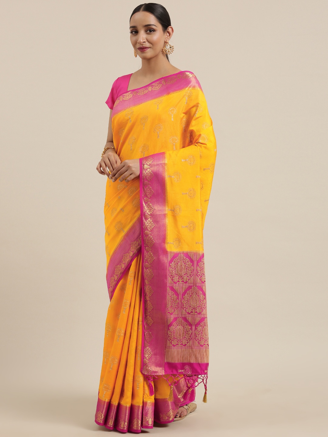 

MIMOSA Yellow Art Silk Woven Design Kanjeevaram Saree