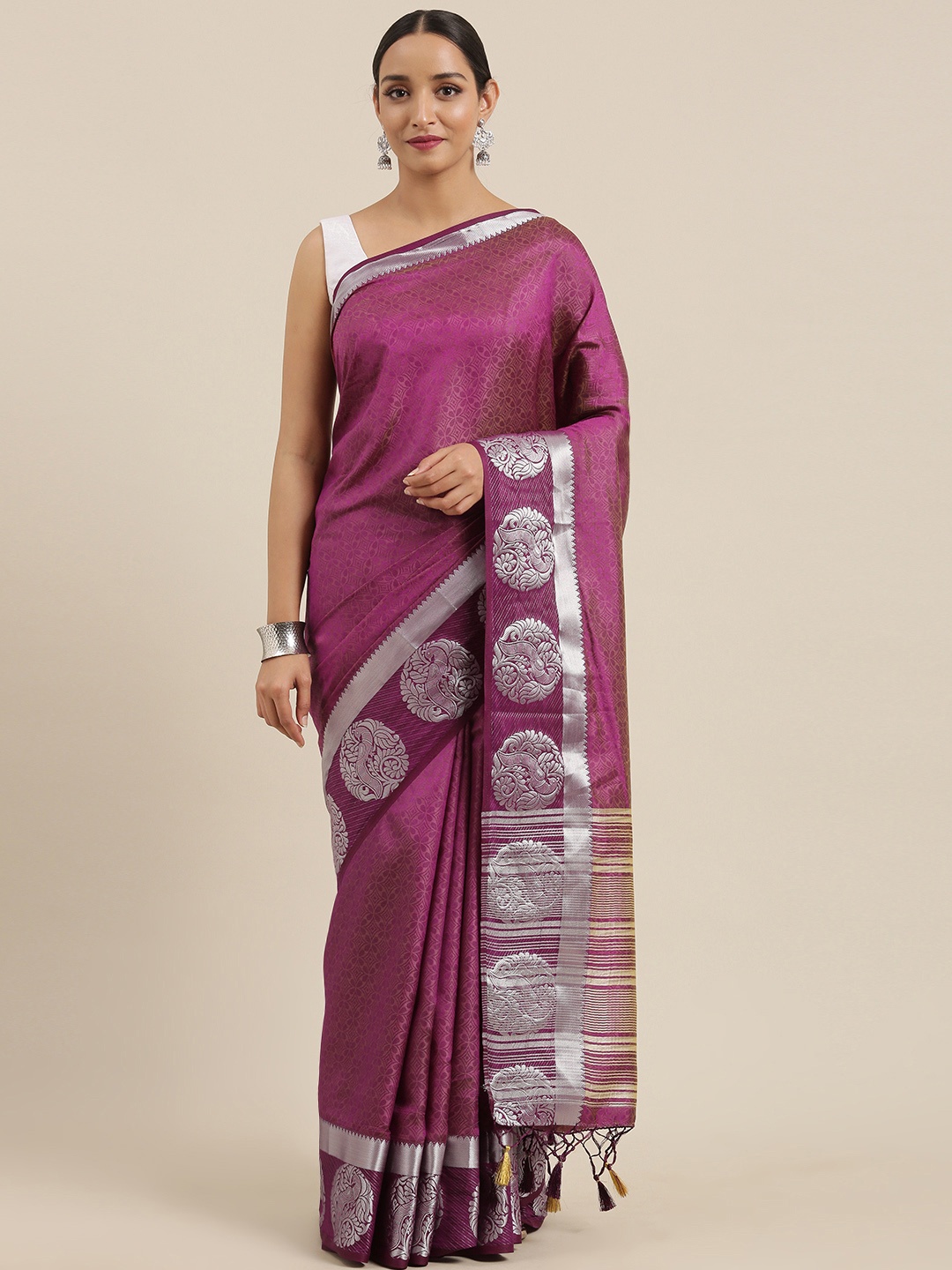 

MIMOSA Purple Art Silk Woven Design Kanjeevaram Saree