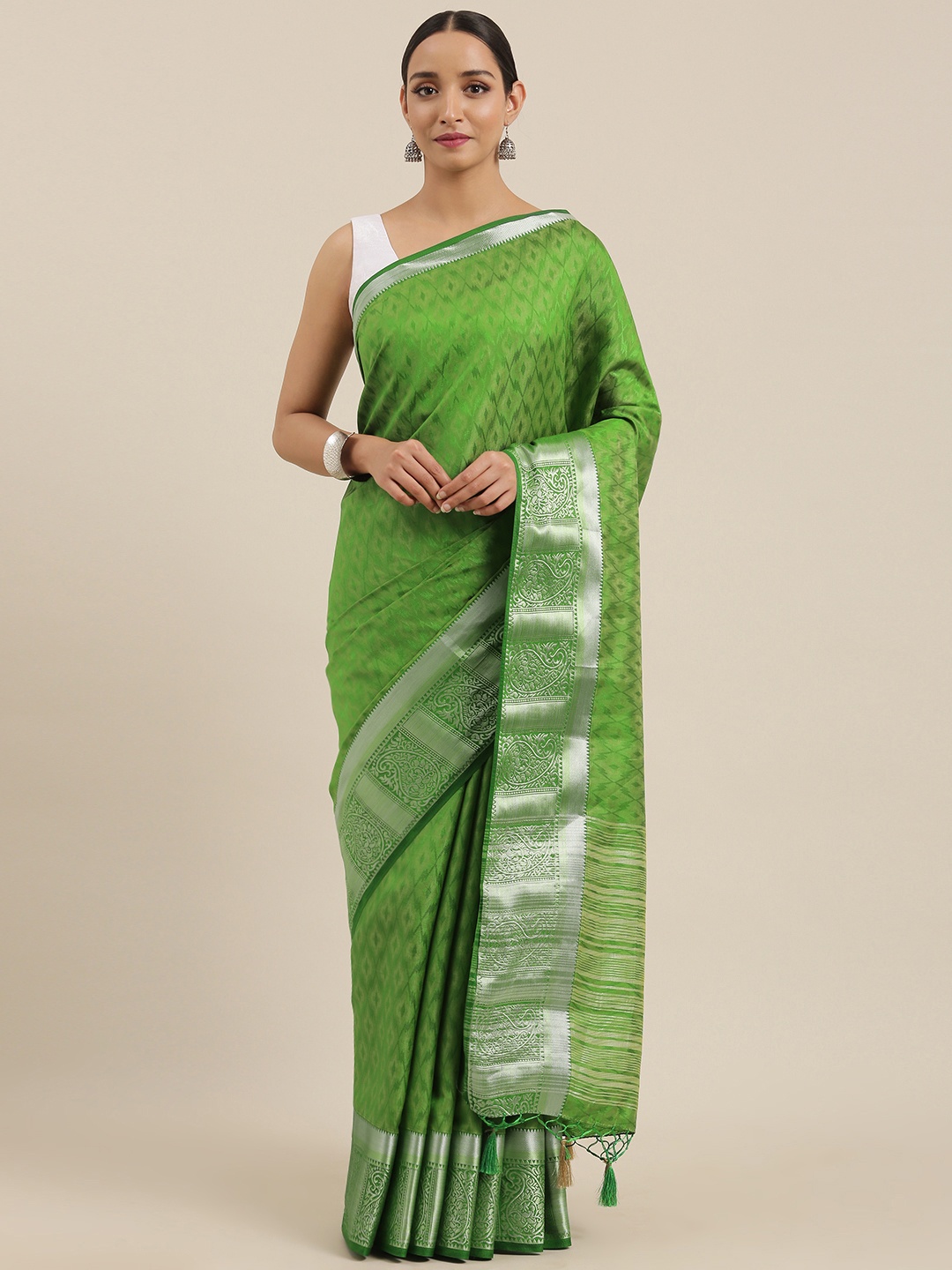 

MIMOSA Green Art Silk Woven Design Kanjeevaram Saree