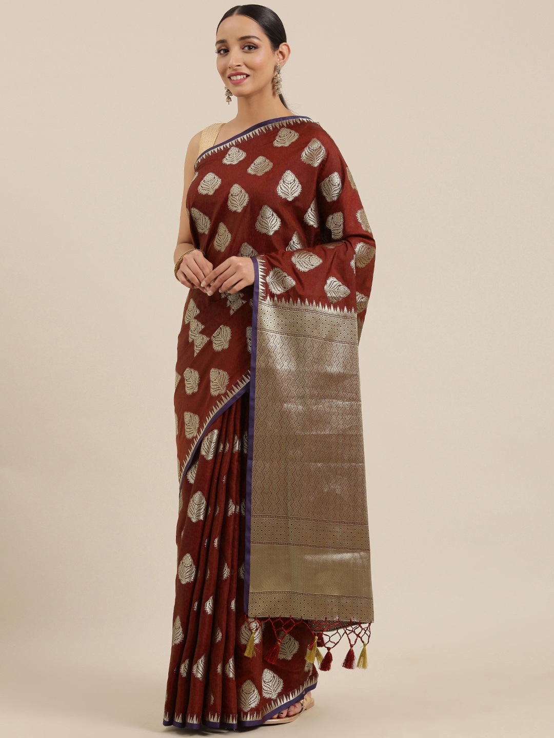 

MIMOSA Coffee Brown Art Silk Woven Design Kanjeevaram Saree