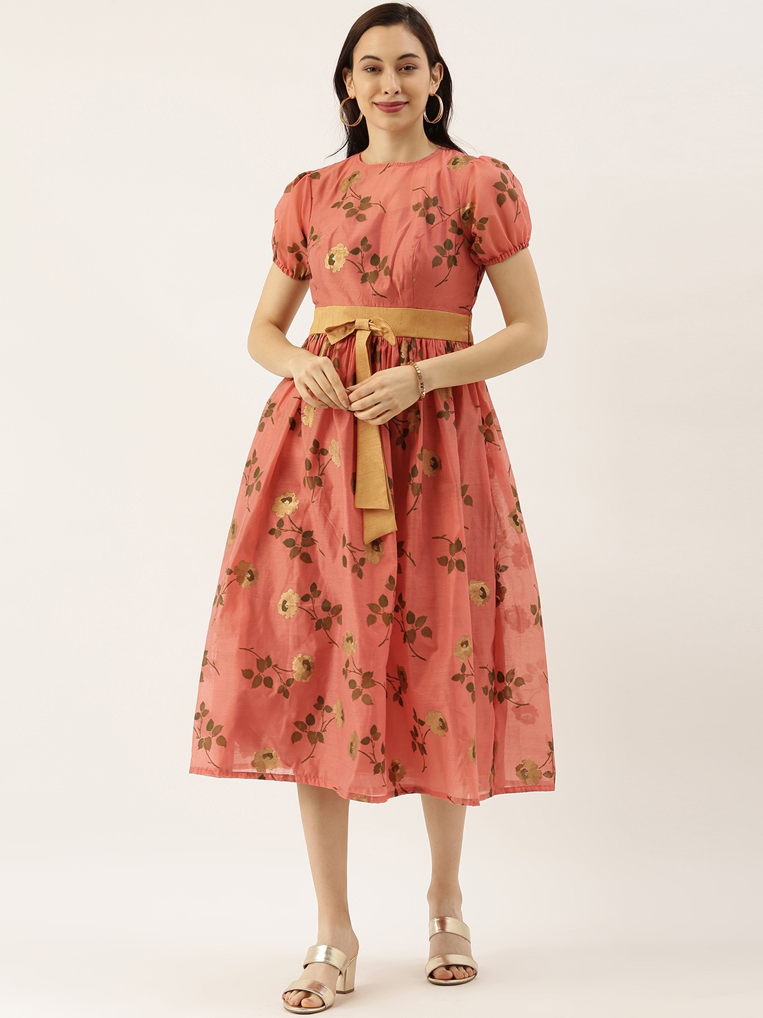 

Ethnovog Women Pink Printed Fit and Flare Dress