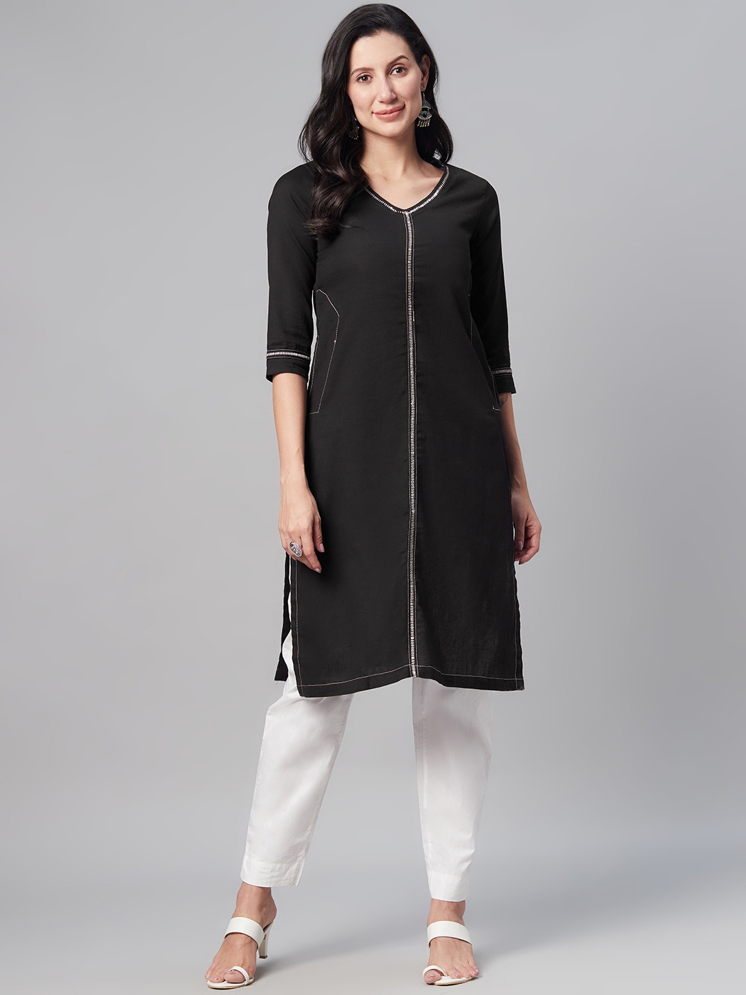 

Biba Women Black Thread Work Kurta