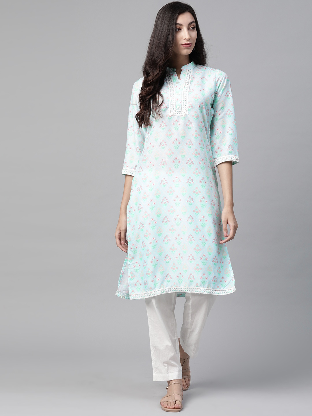 

Jompers Women Blue & Green Ethnic Motifs Printed Pastels Kurta