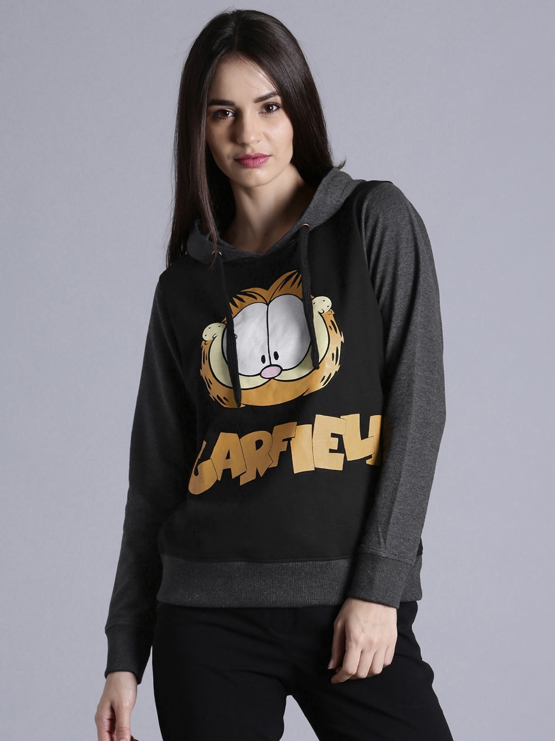 

Kook N Keech Garfield Women Black Printed Pullover Hooded Sweatshirt