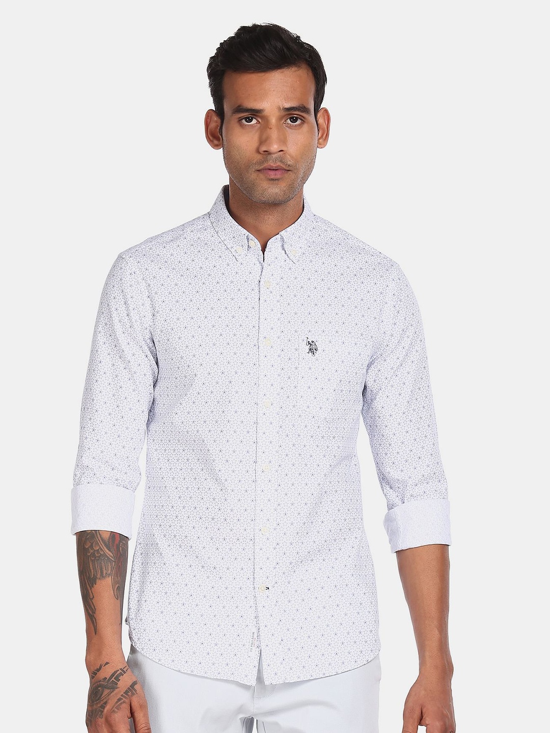 

U.S. Polo Assn. Men White Regular Fit Printed Cotton Casual Shirt