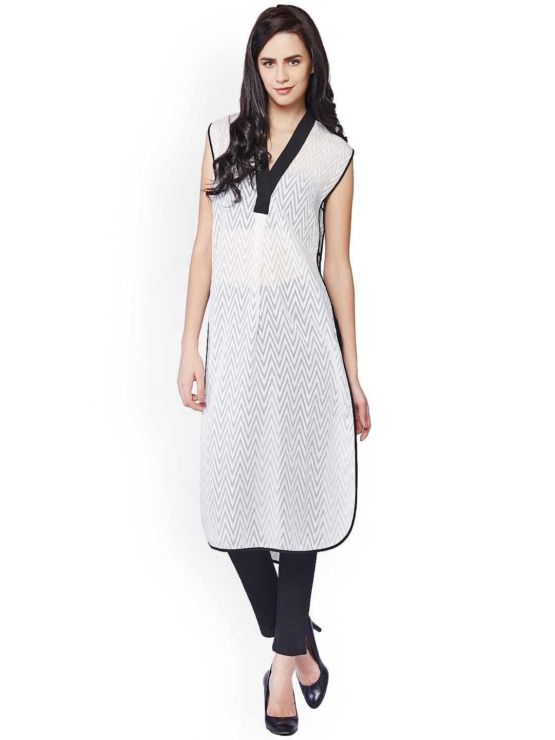 

AND White Self-Printed Polyester Tunic