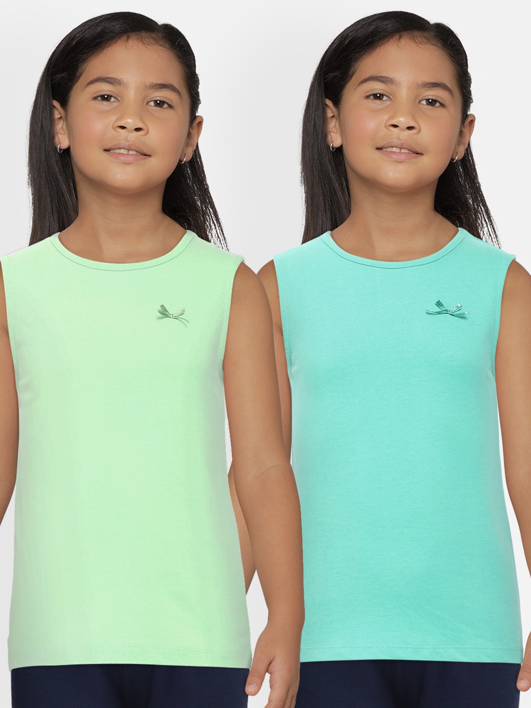 

METRO KIDS COMPANY Girls Pack Of 2 Pure Cotton Tank Tops, Green