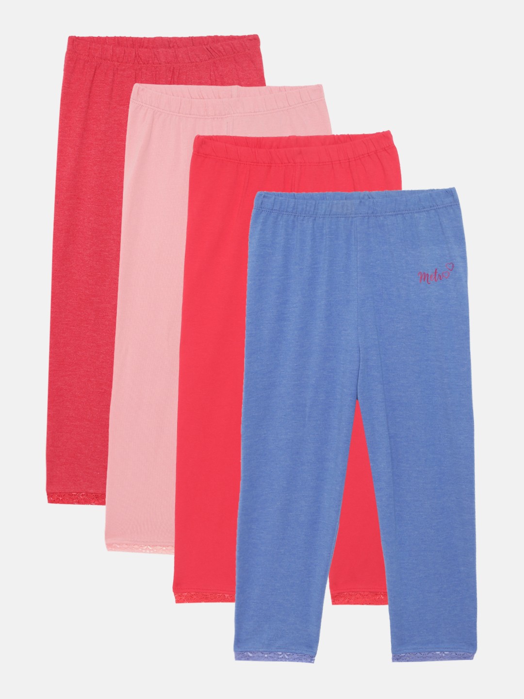 

METRO KIDS COMPANY Girls Pack of 4 Solid Ankle Length Organic Cotton Leggings, Red
