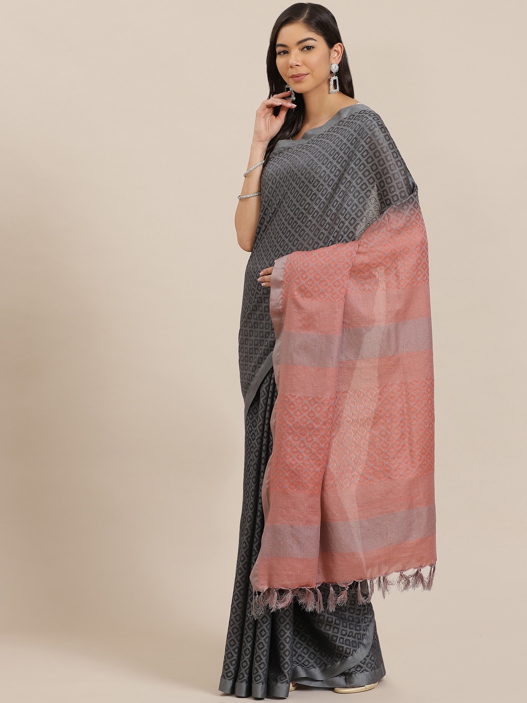 

swatika Black & Grey Woven Design Bhagalpuri Handloom Saree