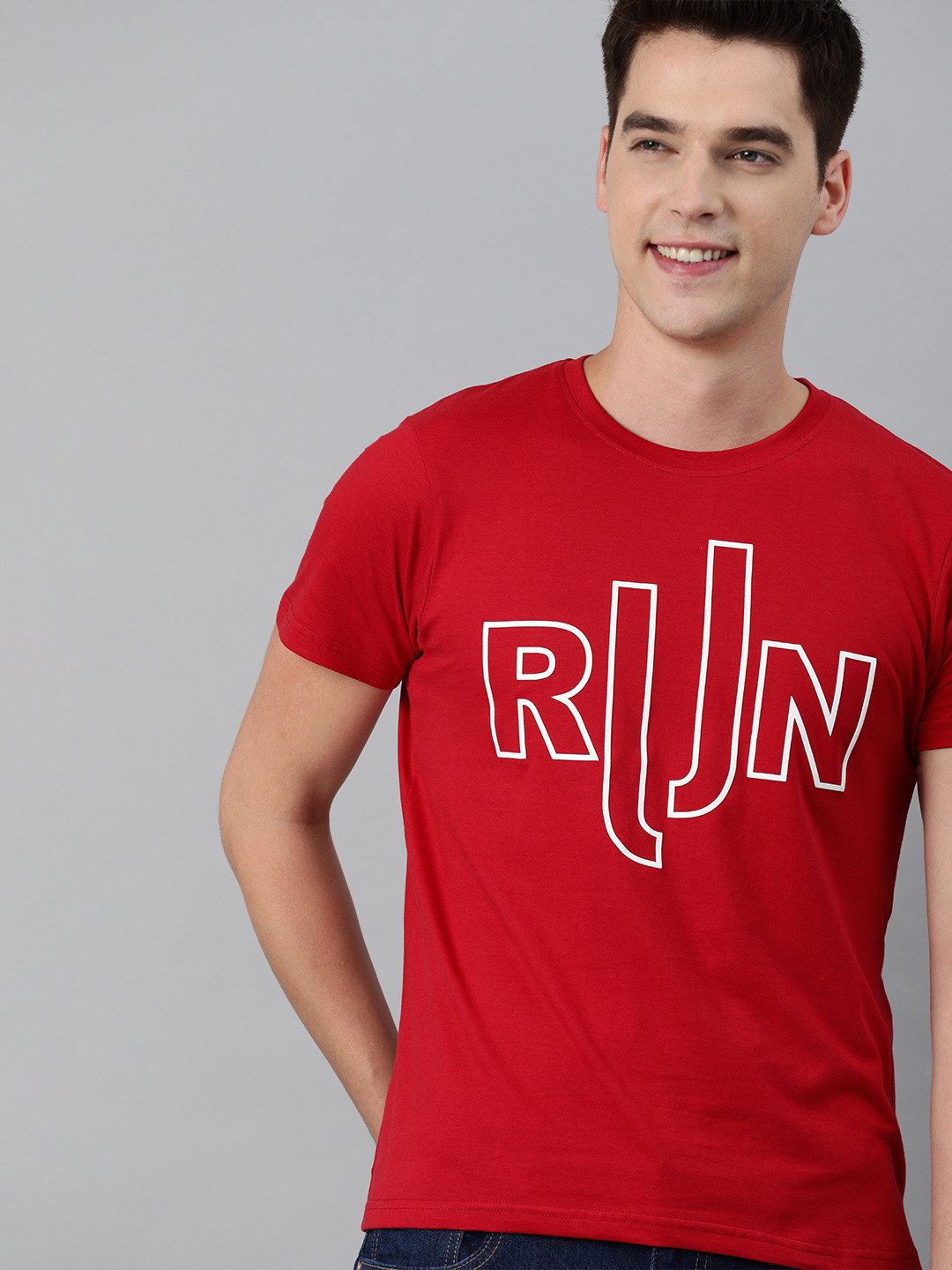 

HERENOW Men Red Typography Printed Pure Cotton T-shirt