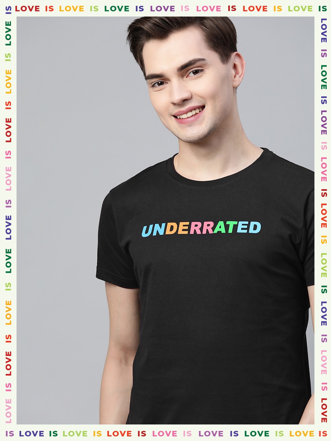 

HERE&NOW Men Black & Blue Pure Cotton Printed T-shirt