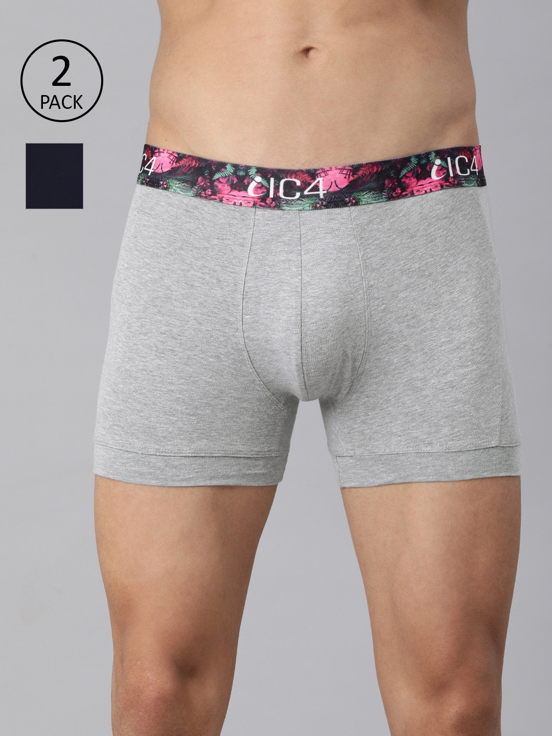 

IC4 Men Pack of 2 Grey & Navy Blue Solid Trunks 0G-N-252P2