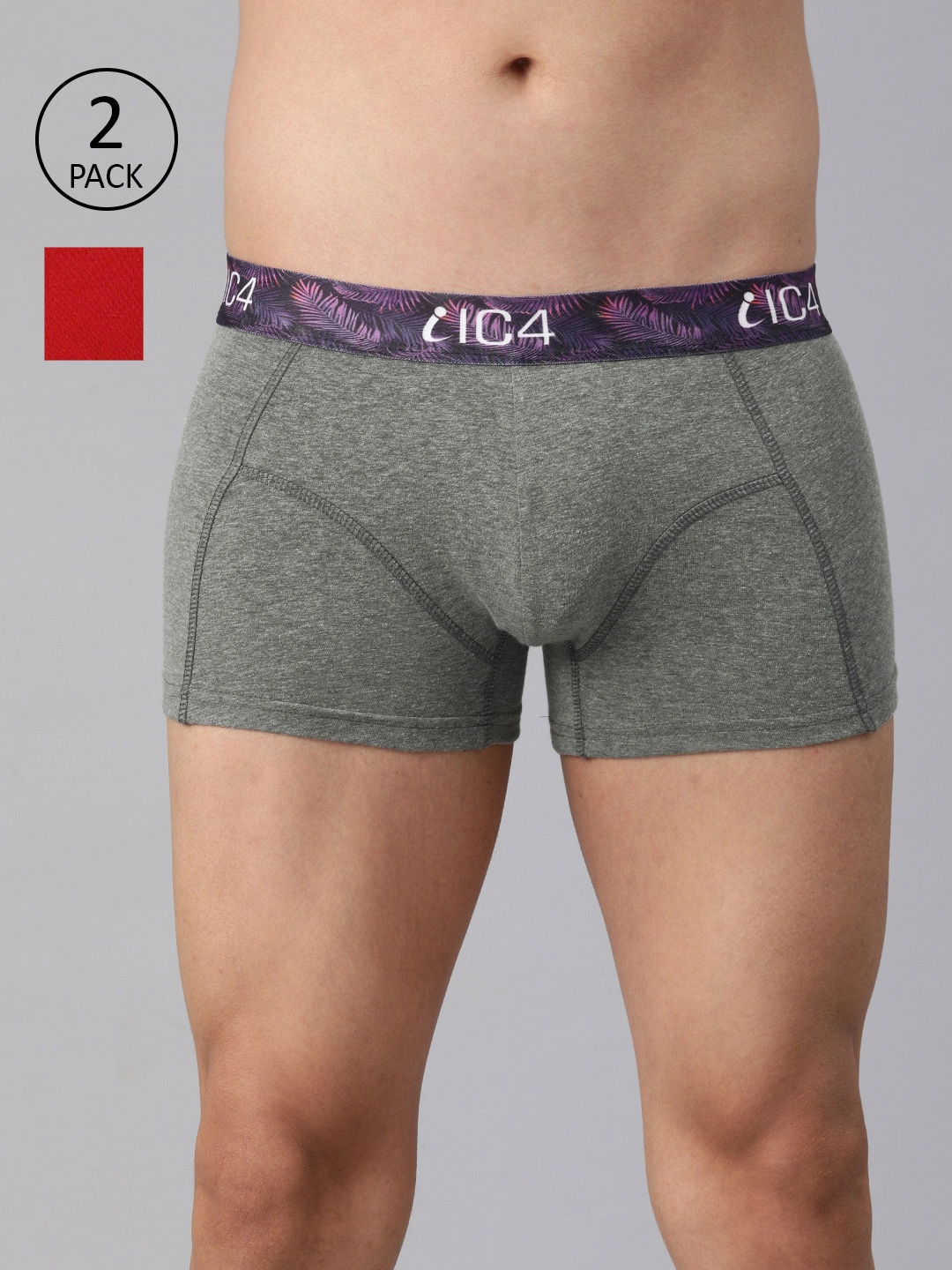 

IC4 Men Pack of 2 Charcoal Grey & Red Solid Trunks 0C-R-254P2