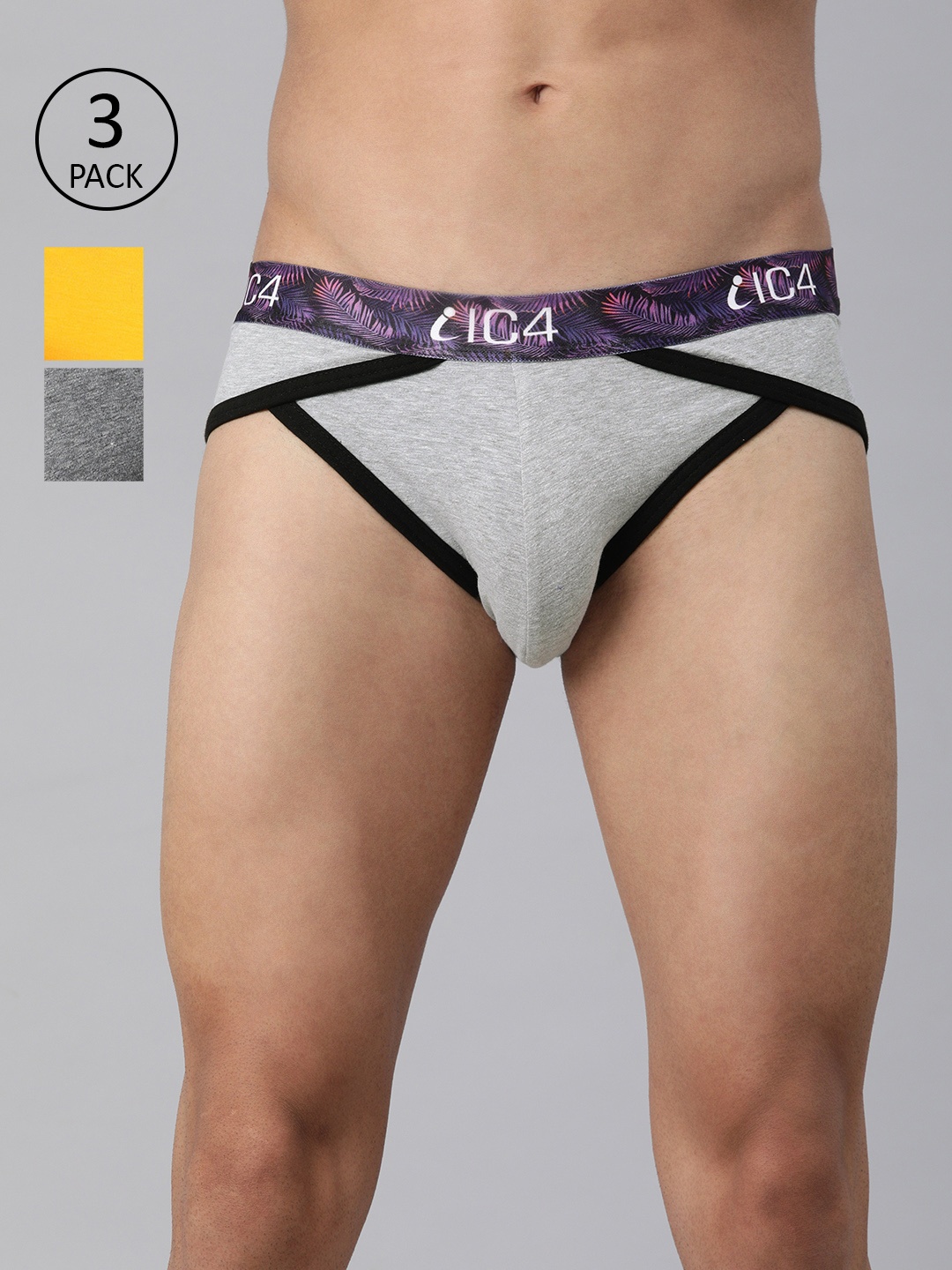 

IC4 Men Pack Of 3 Knitted Basic Assorted Briefs 0C-G-Y-253P3, Multi
