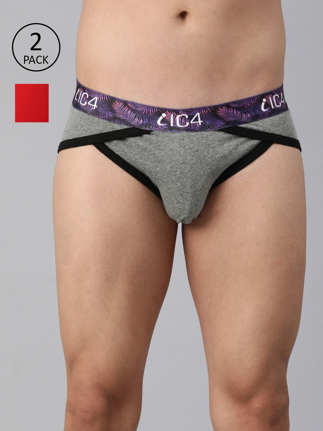

IC4 Men Pack Of 2 Knitted Basic Assorted Briefs 0C-R-253P2, Red