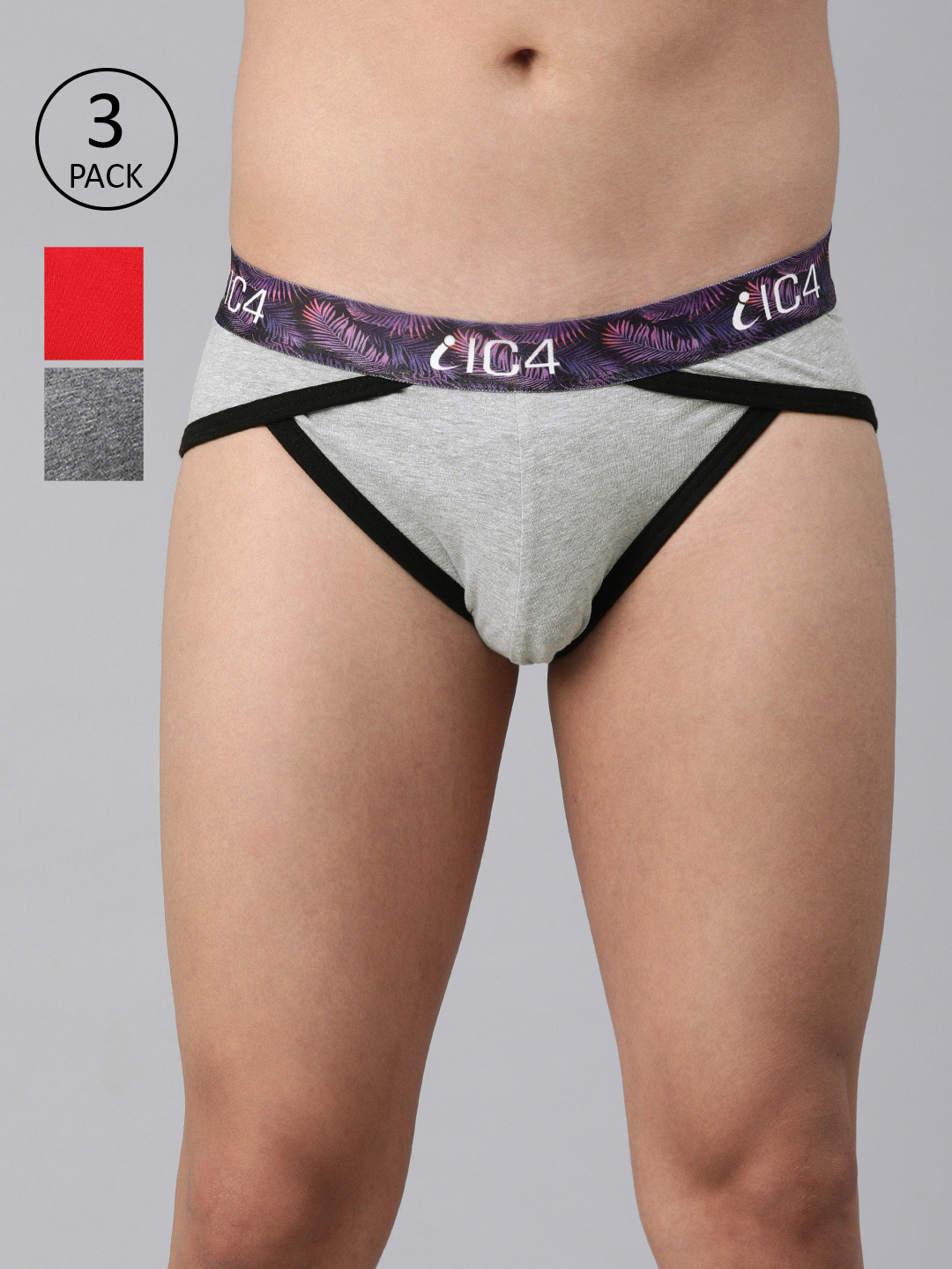 

IC4 Men Pack Of 3 Knitted Basic Assorted Briefs 0C-G-R-253P3, Red