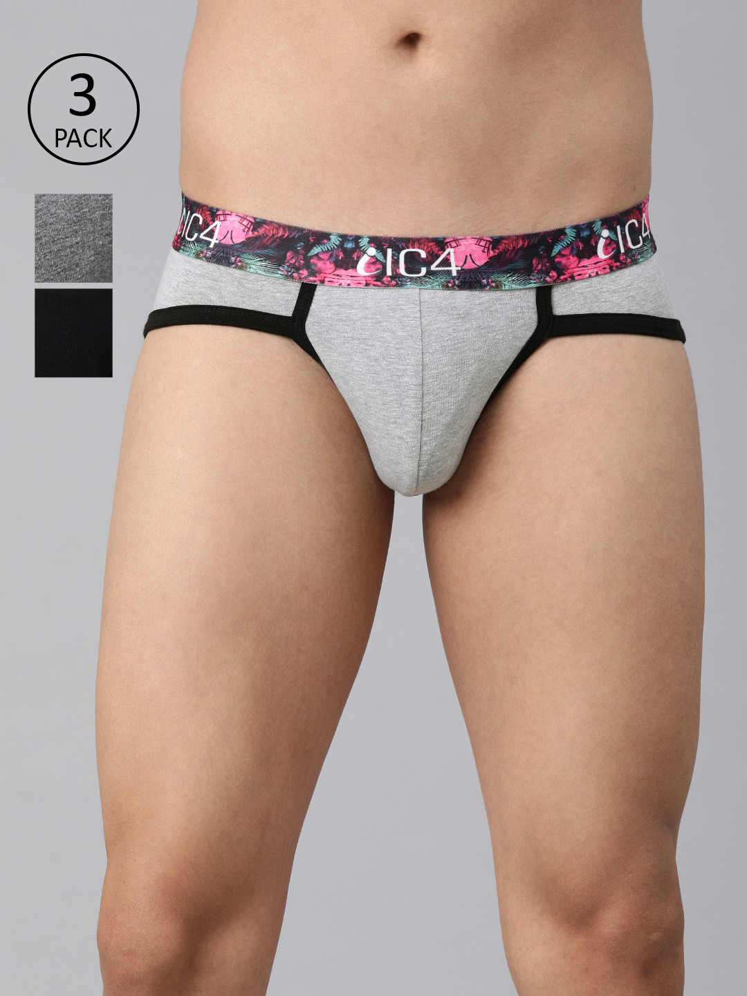 

IC4 Men Pack Of 3 Knitted Basic Assorted Briefs 0B-C-G-251P3, Black