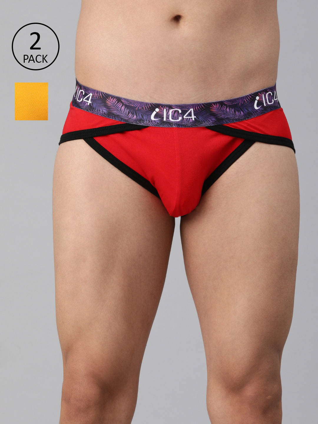 

IC4 Men Pack Of 2 Knitted Basic Assorted Briefs 0C-G-Y-253P3, Red