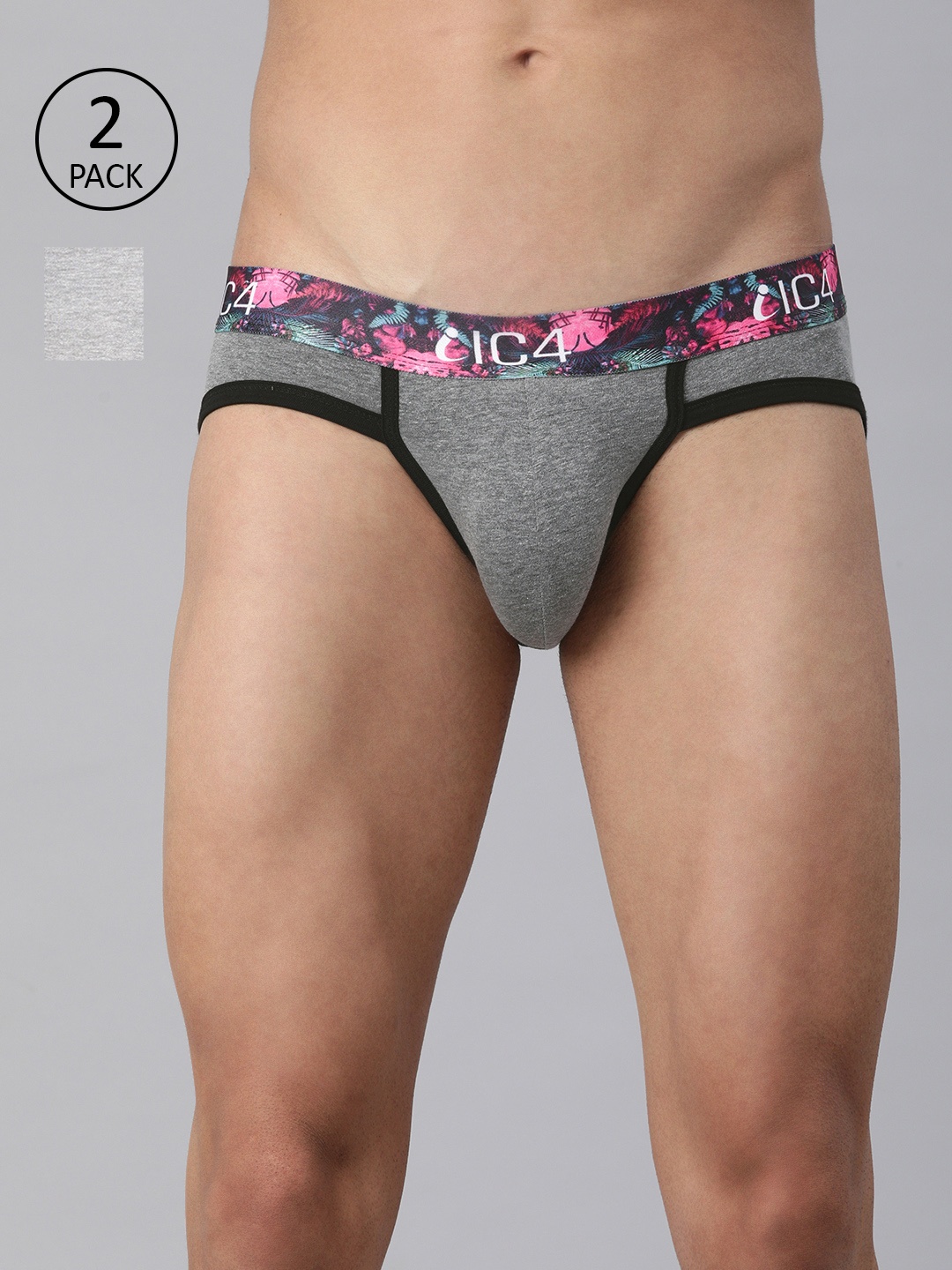 

IC4 Men Pack Of 2 Knitted Basic Assorted Briefs 0C-G-251P2, Charcoal