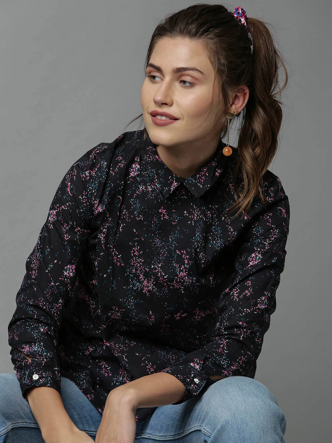 

Rareism Women Black Printed Regular Top