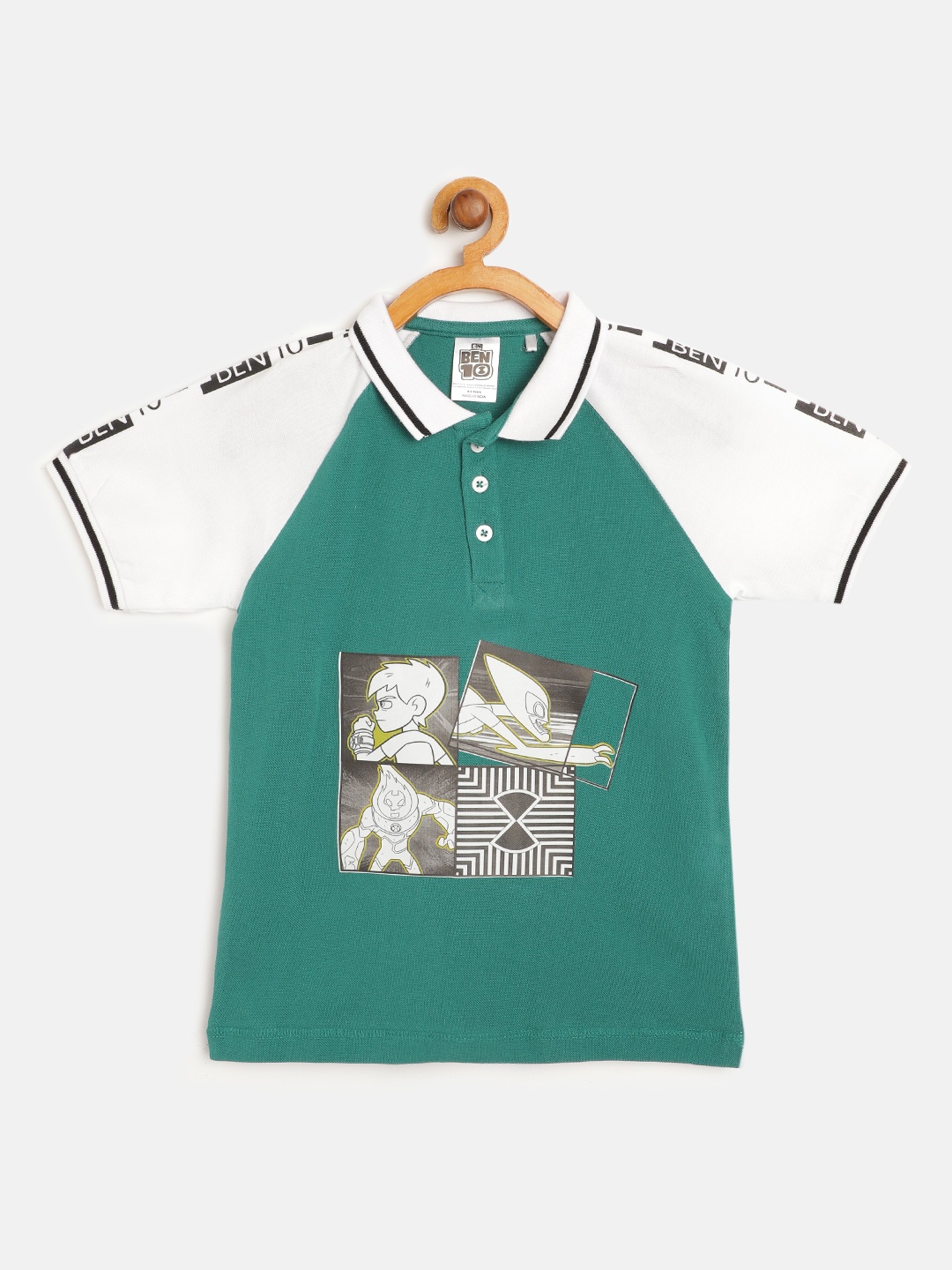 

toothless Boys Green White Ben 10 Swampfire Print Pure Collar Polo Collar Pure Cotton T-shirt