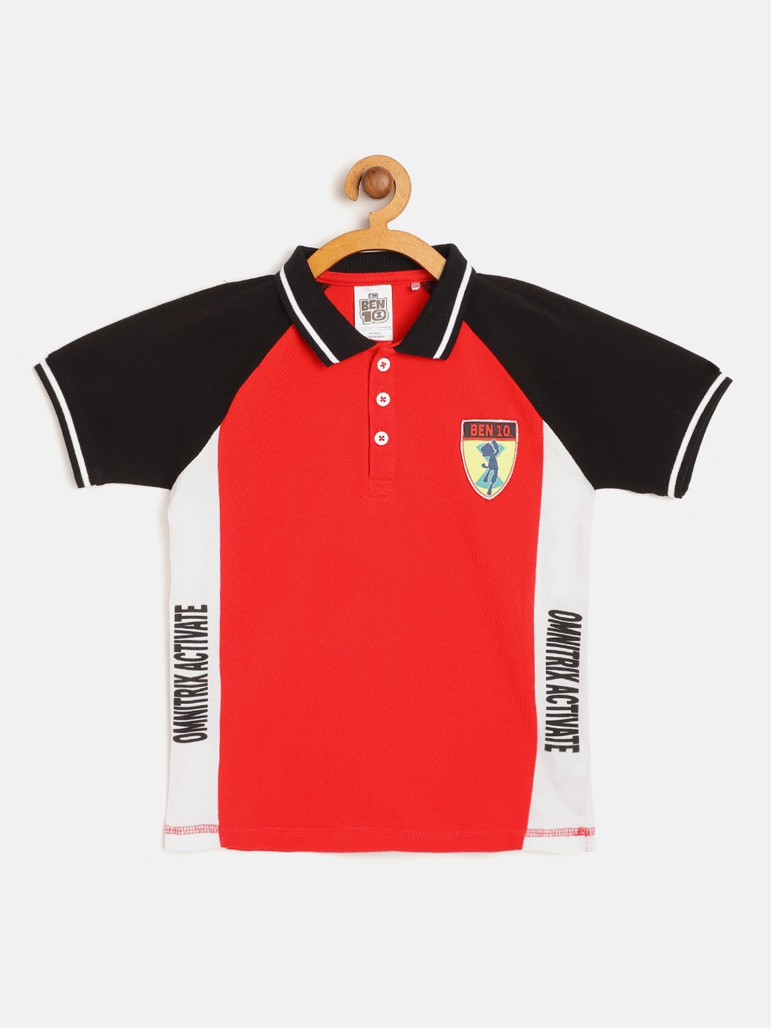 

toothless Boys Red White Colourblocked Pure Cotton Polo Collar Ben 10 T-shirt