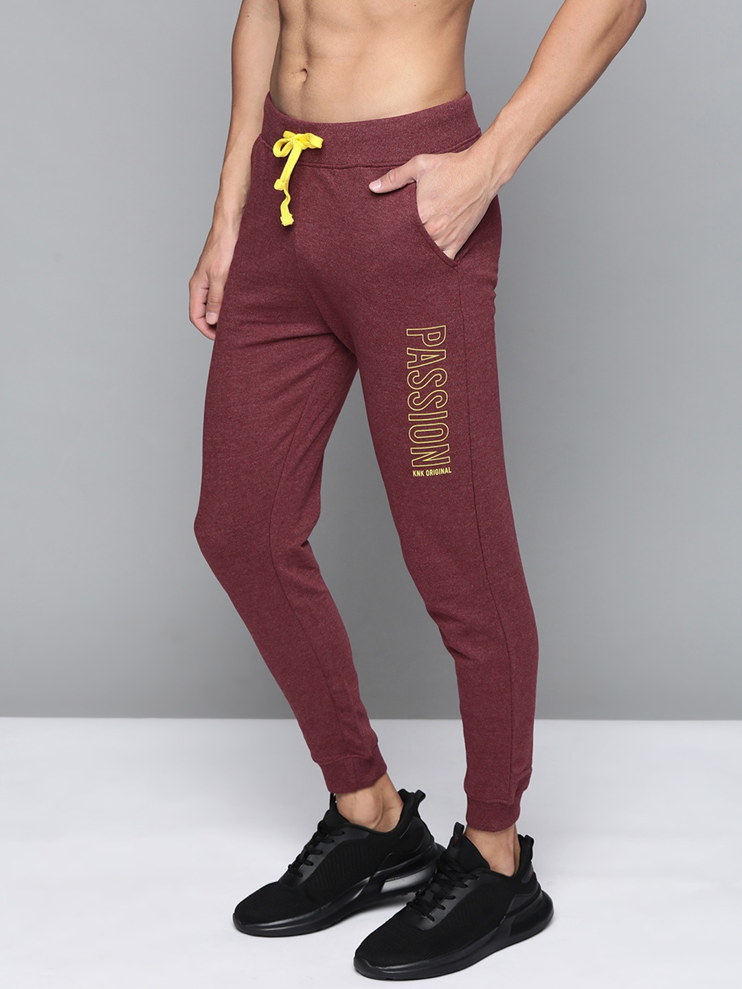 

Kook N Keech Men Maroon & Mustard Yellow Typography Print Joggers