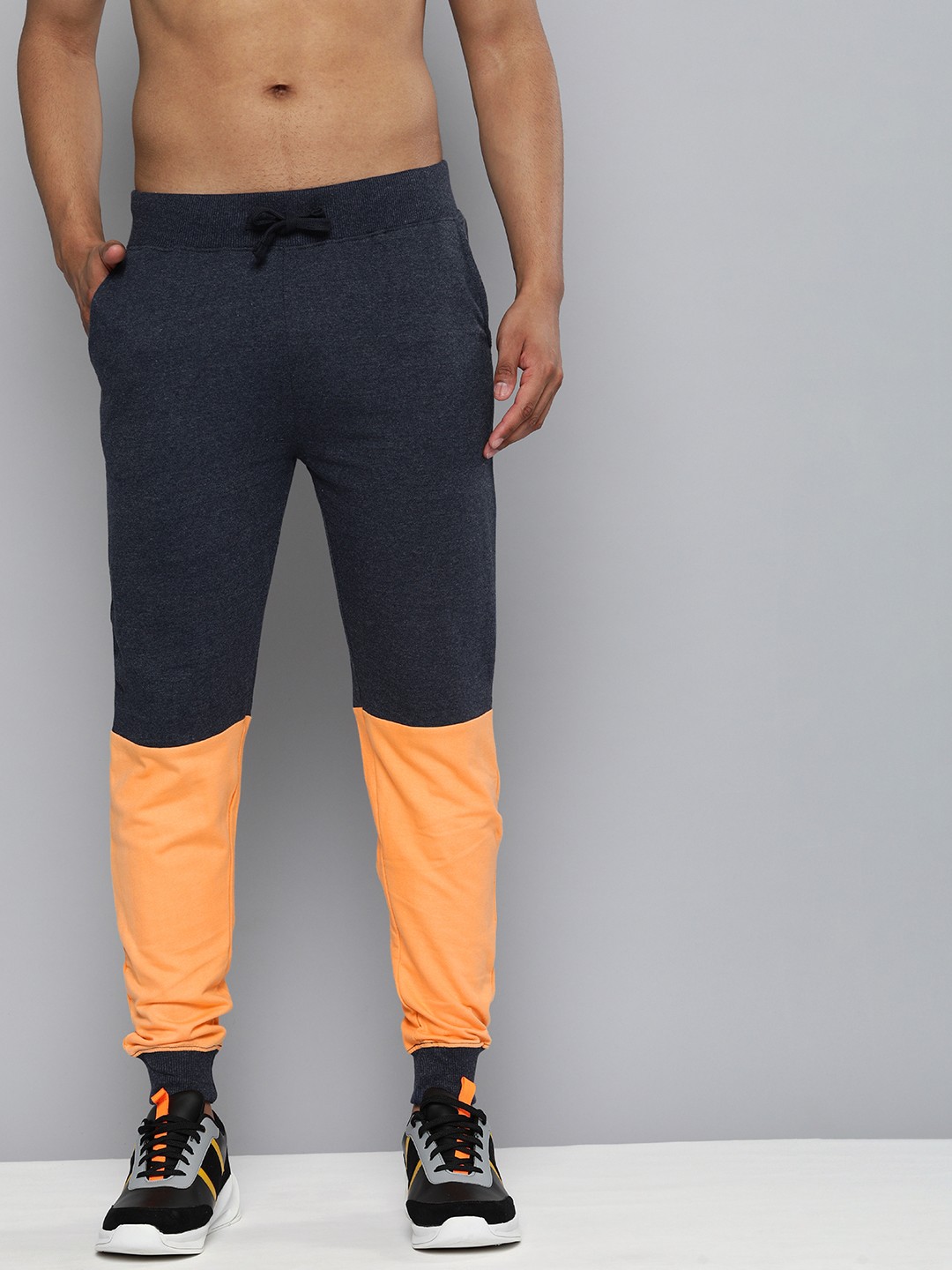 

Kook N Keech Men Navy Blue & Orange Colourblocked Joggers