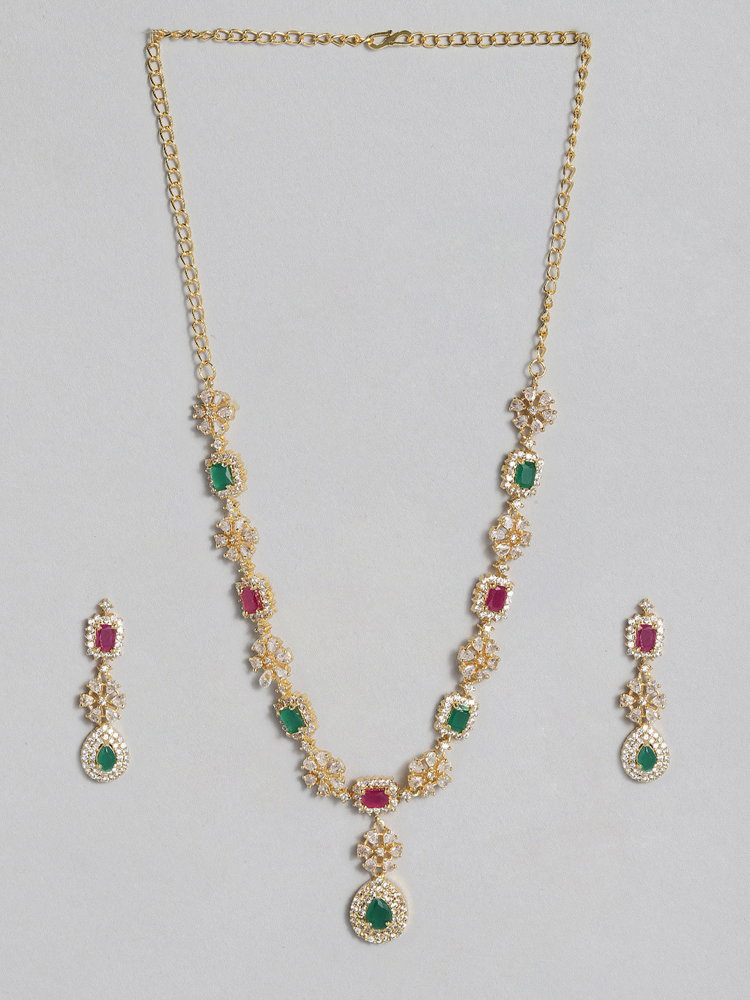 

justpeachy White Gold-Plated AD Studded Jewellery Set