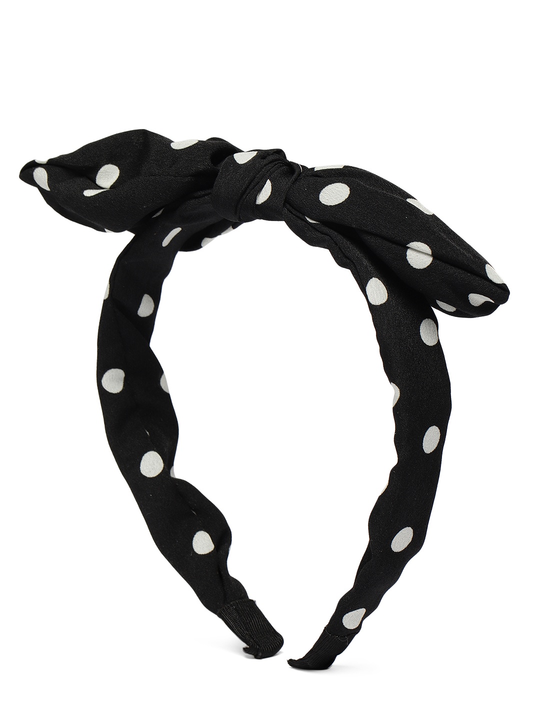 

justpeachy Black Polka Dot Printed Bow Design Hairband