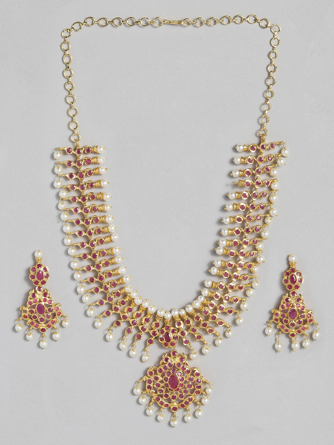 

justpeachy White & Pink Gold-Plated Studded Gutta Pusalu Jewellery Set